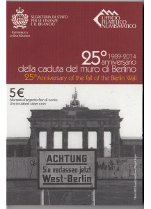 2014 - 5 Euro Argento Berlino 25° Anniversario caduta del muro